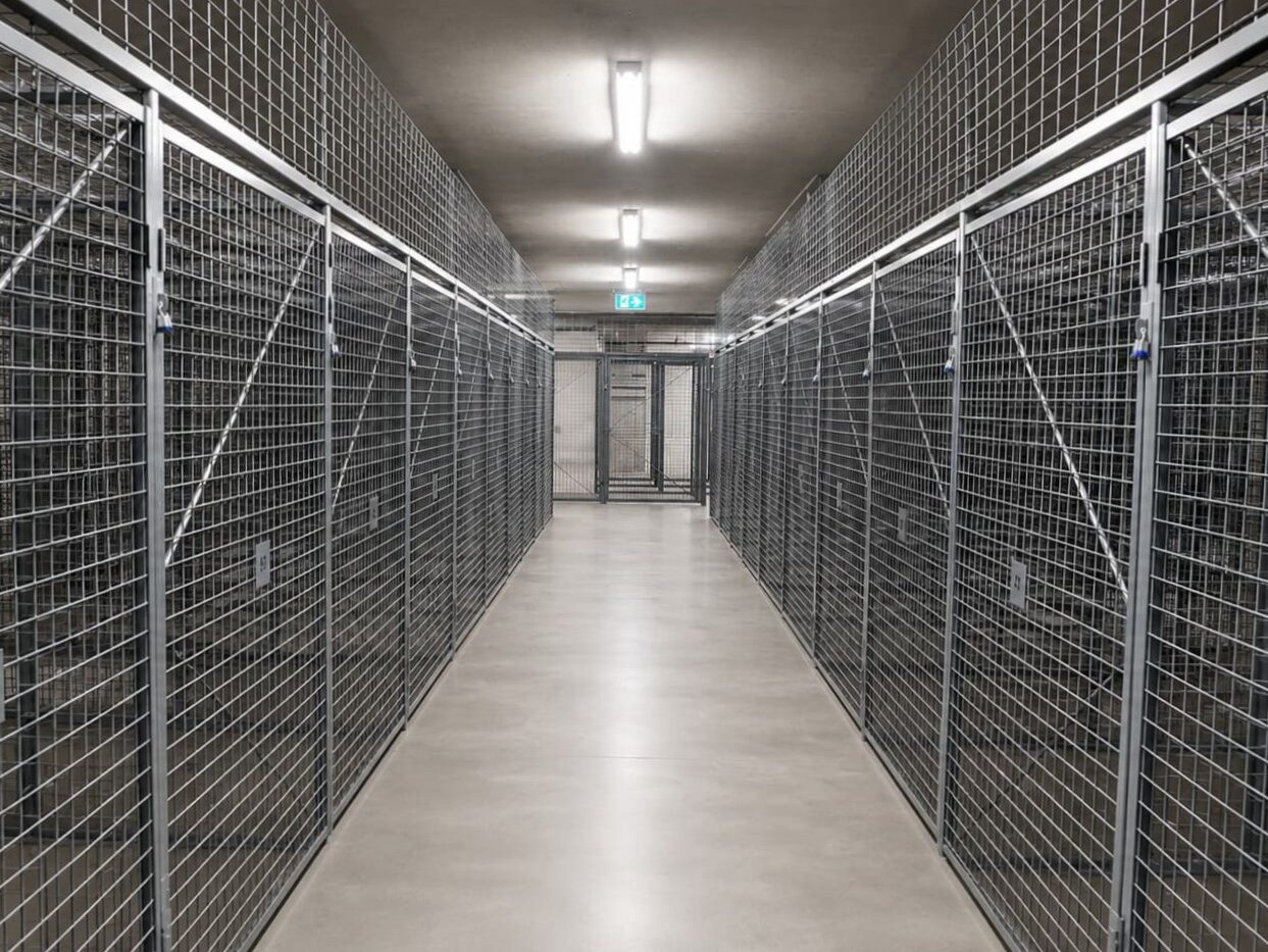Storage lockers in apartment parkade